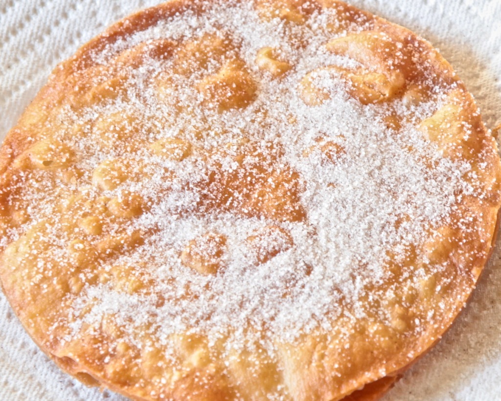 Fried flour tortilla with cinnamon sugar